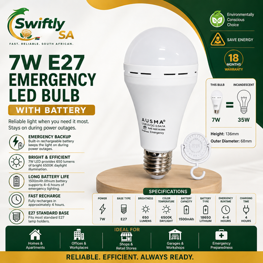 AUSMA 7W B22 Emergency LED Bulb with Rechargeable Battery